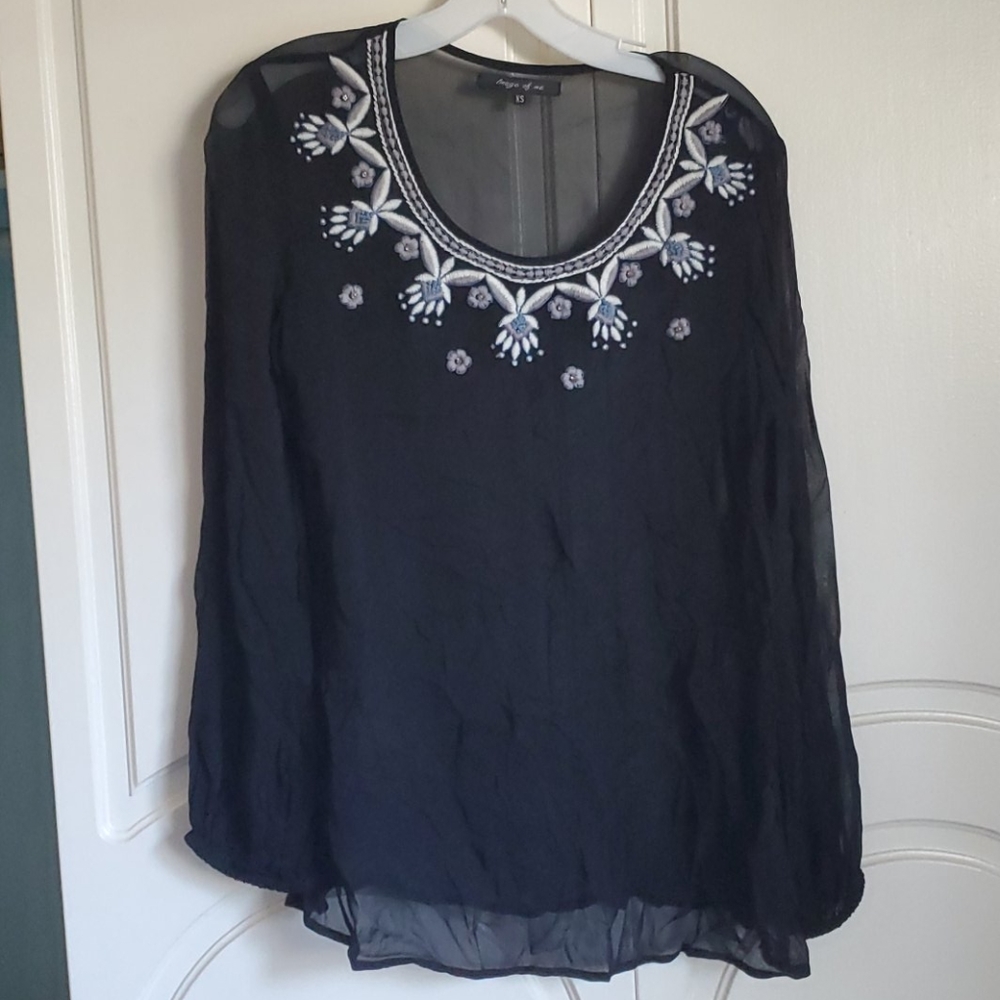 Black embroidered see through blouse